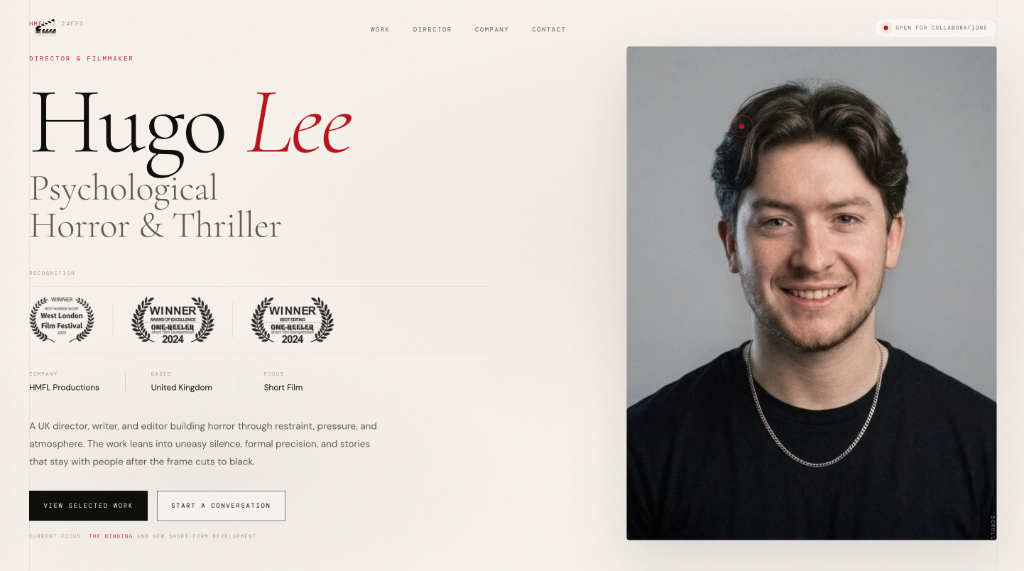 Hugo Lee Filmmaker Portfolio Homepage